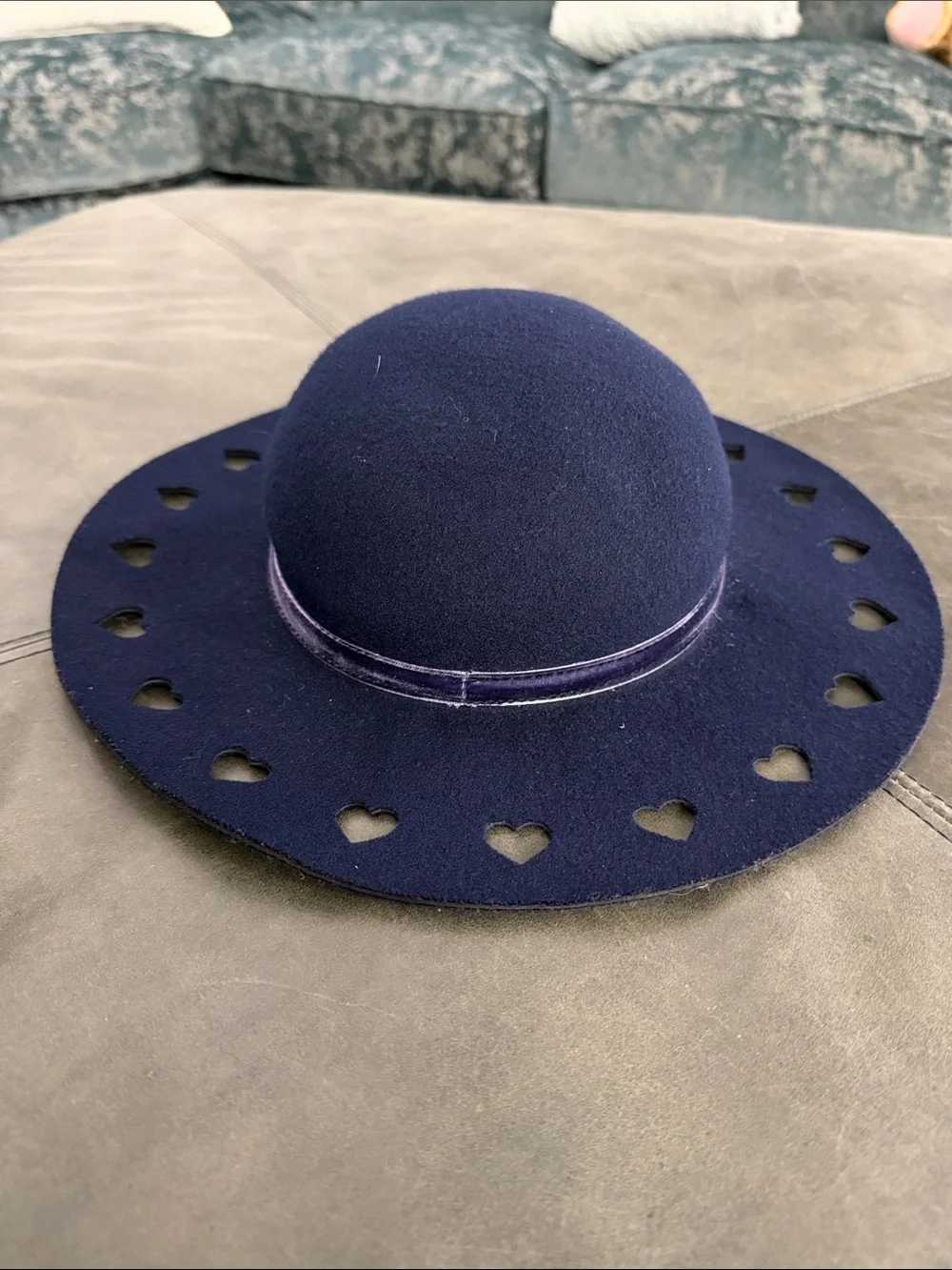 Girl’s Gymboree Navy Felt Wide-Brim Heart Cutout Hat